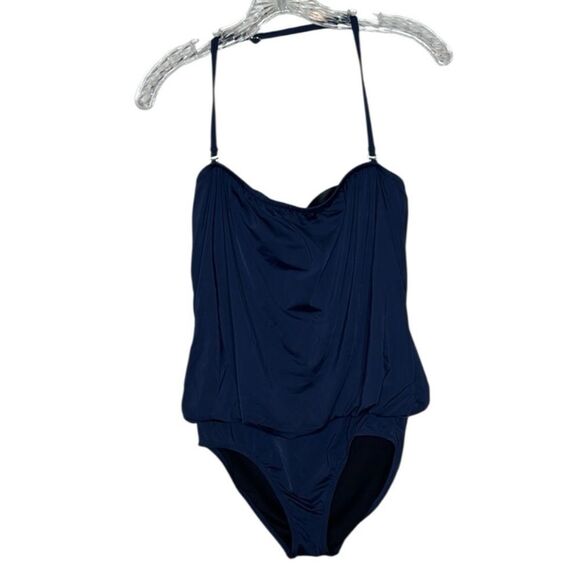 Garnet Hill Draped Navy One Piece Bathing Suit. Size 6. NWOT. - Picture 1 of 9